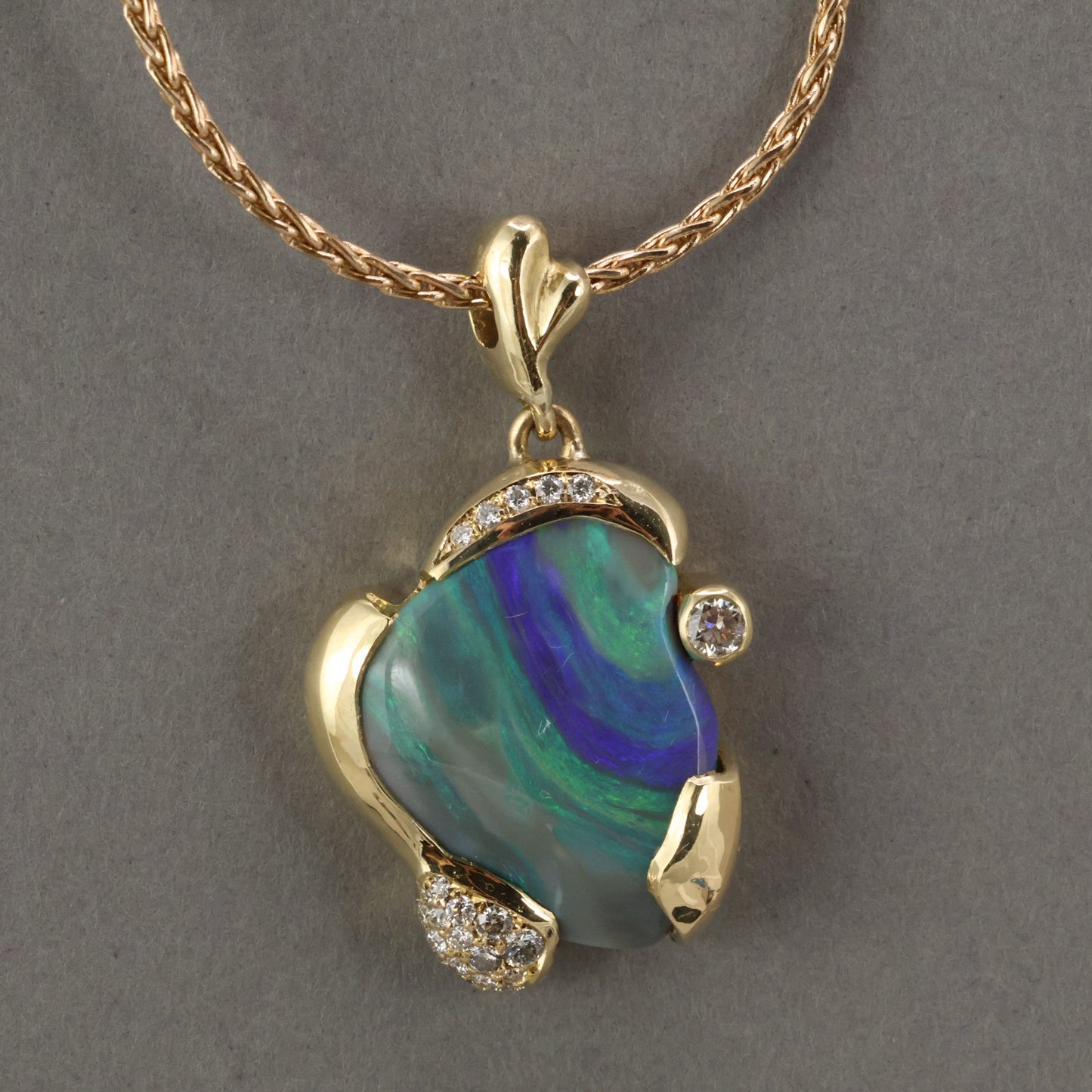 Australian Opal, Diamond, 18K Yellow Pendant