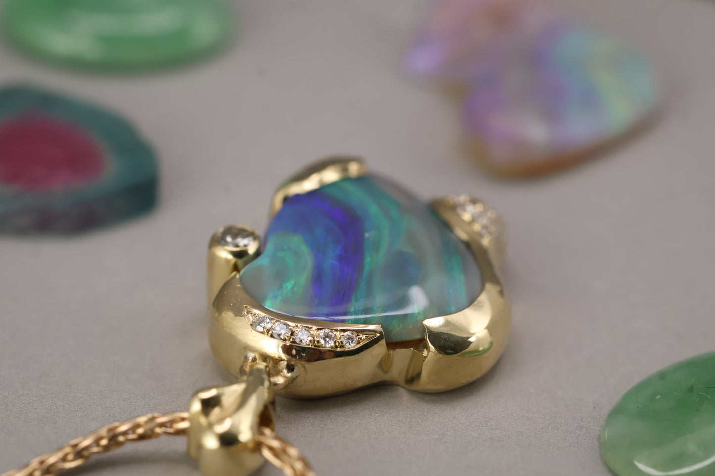 Australian Opal, Diamond, 18K Yellow Pendant