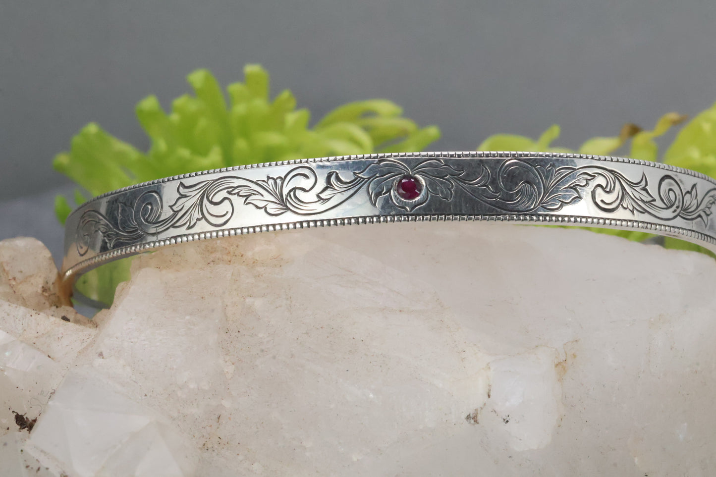 Engraved Scroll Cuff - Ruby