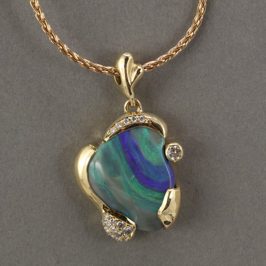 Australian Opal, Diamond, 18K Yellow Pendant