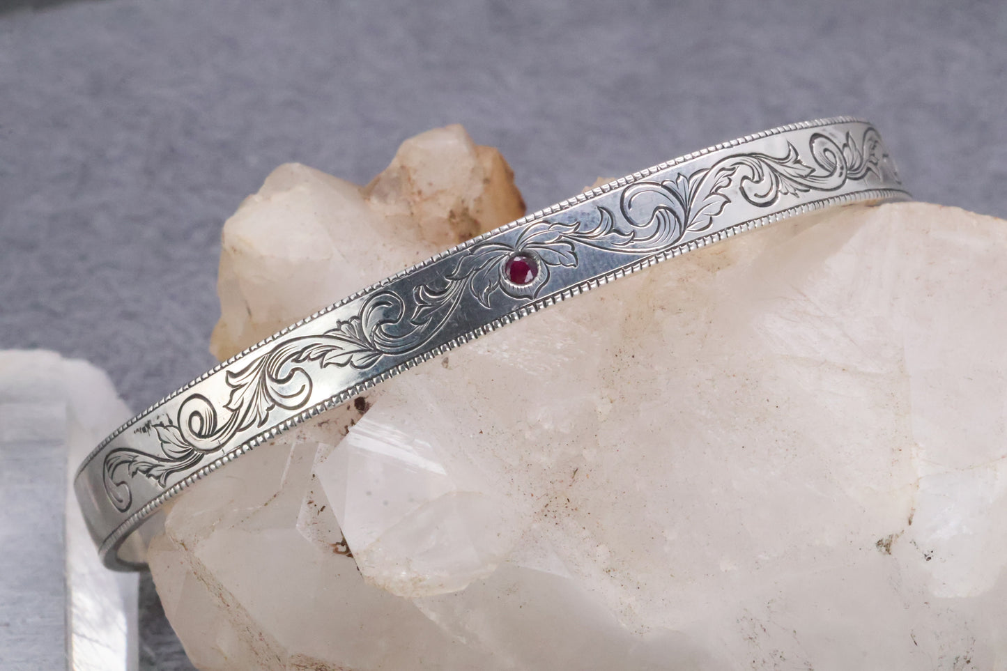 Engraved Scroll Cuff - Ruby