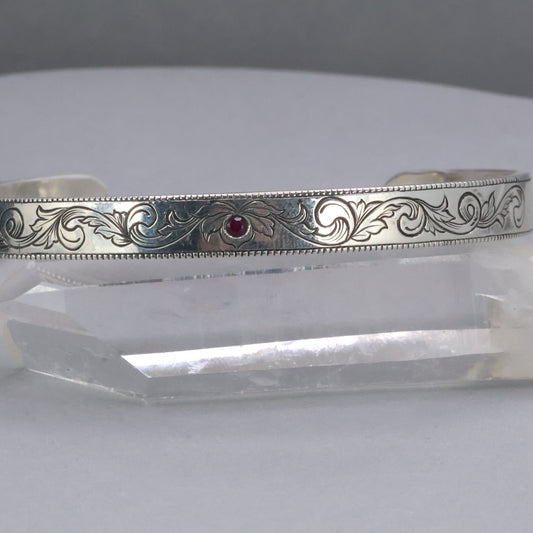 Engraved Scroll Cuff - Ruby